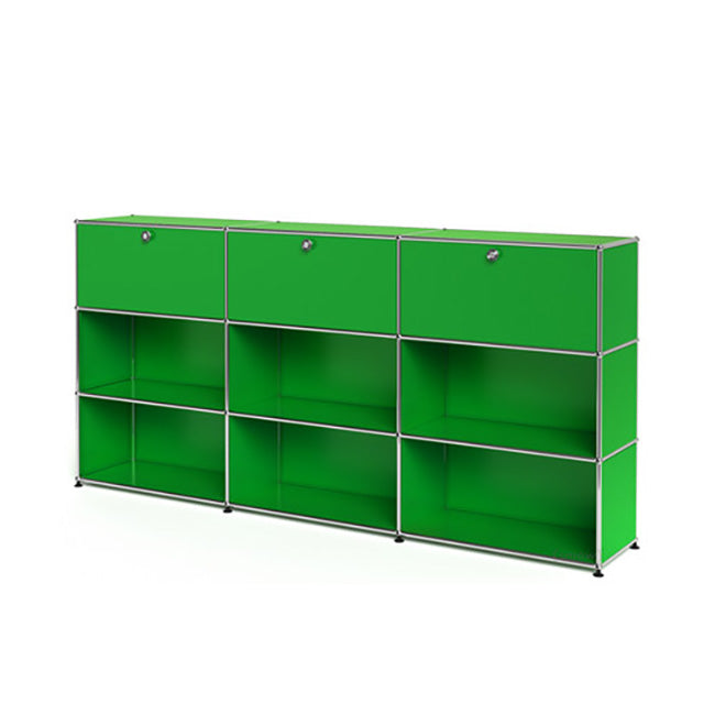 3x3 Modular Metal Highboard with 3 top doors & 4-3-3-3-3-2 pannels [W(750+750+750)XD350XH(350+350+350)] by Usm #USM Green