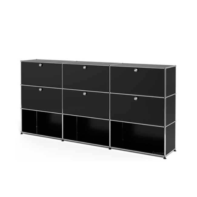 3x3 Modular Metal Highboard with 6 top doors & 4-3-3 pannels [W(750+750+750)XD350XH(350+350+350)] by Usm #Graphite Black [RAL 9011]