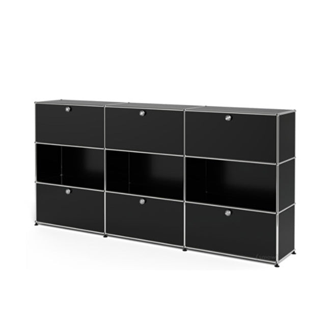 3x3 Modular Metal Highboard with 3-3 top bottom doors & 3-2-2 pannels [W(750+750+750)XD350XH(350+350+350)] by Usm #Graphite Black [RAL 9011]