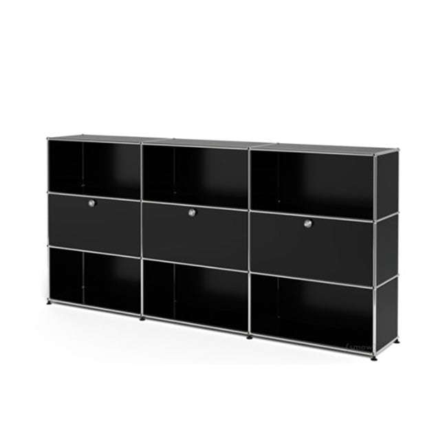 3x3 Modular Metal Highboard with 3 middle doors & 4-3-3-4-3-3 pannels [W(750+750+750)XD350XH(350+350+350)] by Usm #Graphite Black [RAL 9011]