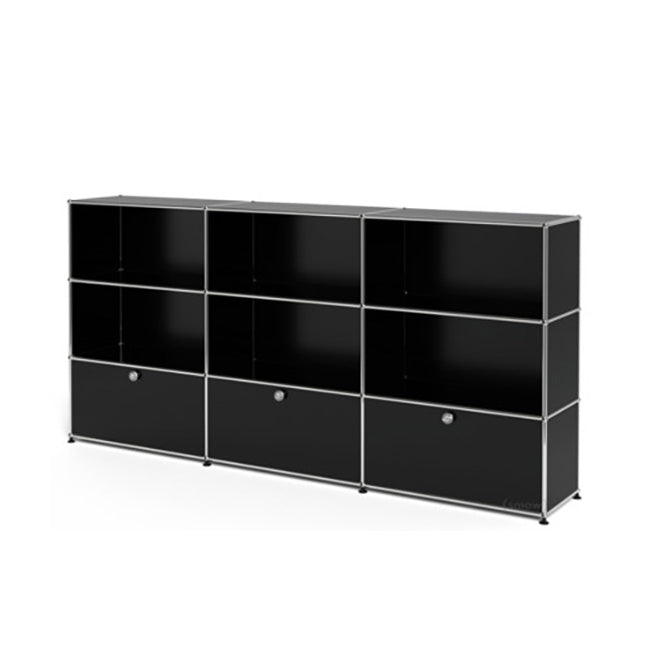 3x3 Modular Metal Highboard with 3 bottom doors & 4-3-3-4-3-3 pannels [W(750+750+750)XD350XH(350+350+350)] by Usm #Graphite Black [RAL 9011]