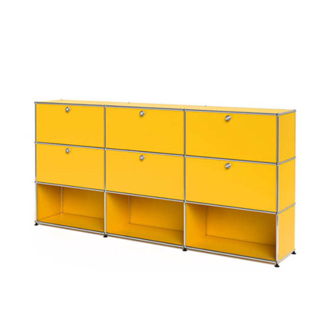 3x3 Modular Metal Highboard with 6 top doors & 4-3-3 pannels [W(750+750+750)XD350XH(350+350+350)] by Usm #Golden Yellow [RAL 1004]