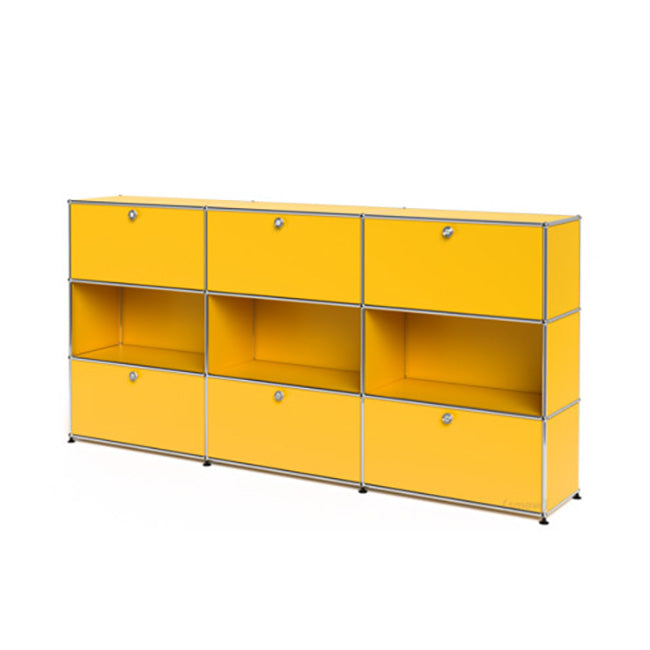 3x3 Modular Metal Highboard with 3-3 top bottom doors & 3-2-2 pannels [W(750+750+750)XD350XH(350+350+350)] by Usm #Golden Yellow [RAL 1004]