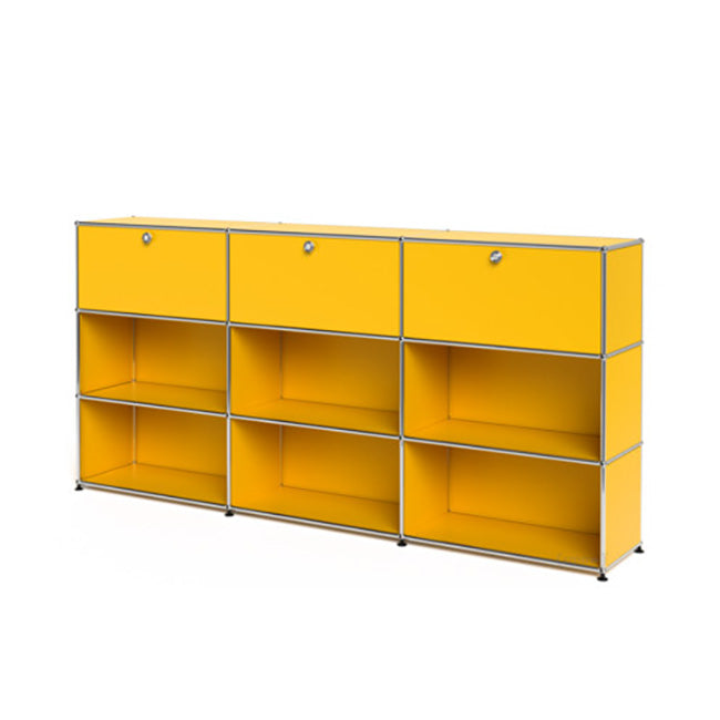 3x3 Modular Metal Highboard with 3 top doors & 4-3-3-3-3-2 pannels [W(750+750+750)XD350XH(350+350+350)] by Usm #Golden Yellow [RAL 1004]