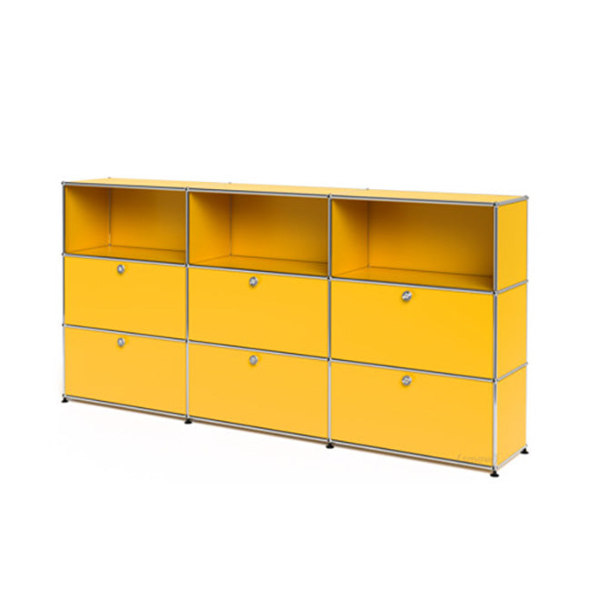 3x3 Modular Metal Highboard with 6 bottom doors & 4-3-3 pannels [W(750+750+750)XD350XH(350+350+350)] by Usm #Golden Yellow [RAL 1004]