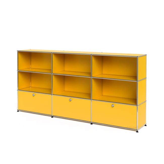 3x3 Modular Metal Highboard with 3 bottom doors & 4-3-3-4-3-3 pannels [W(750+750+750)XD350XH(350+350+350)] by Usm #Golden Yellow [RAL 1004]