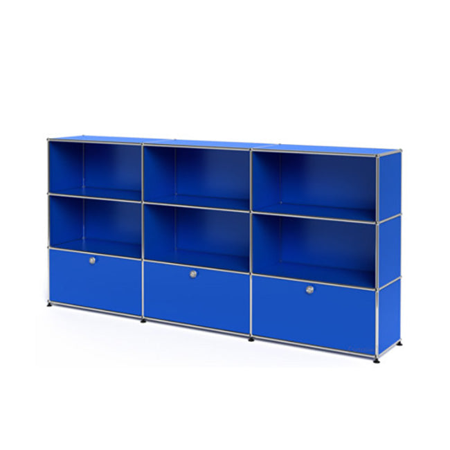 3x3 Modular Metal Highboard with 3 bottom doors & 4-3-3-4-3-3 pannels [W(750+750+750)XD350XH(350+350+350)] by Usm #Gentian Blue [RAL 5010]