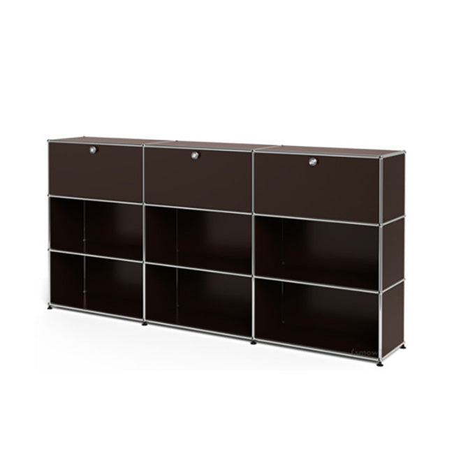 3x3 Modular Metal Highboard with 3 top doors & 4-3-3-3-3-2 pannels [W(750+750+750)XD350XH(350+350+350)] by Usm #USM Brown