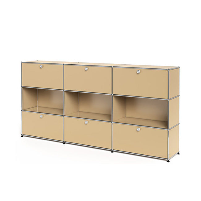 3x3 Modular Metal Highboard with 3-3 top bottom doors & 3-2-2 pannels [W(750+750+750)XD350XH(350+350+350)] by Usm #USM Beige