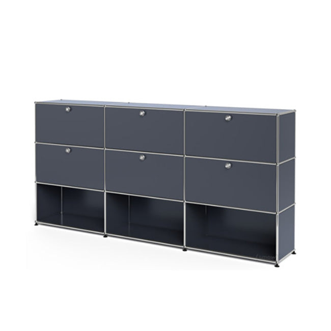 3x3 Modular Metal Highboard with 6 top doors & 4-3-3 pannels [W(750+750+750)XD350XH(350+350+350)] by Usm #Anthracite [RAL 7016]