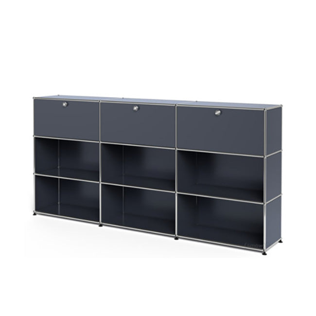 3x3 Modular Metal Highboard with 3 top doors & 4-3-3-3-3-2 pannels [W(750+750+750)XD350XH(350+350+350)] by Usm #Anthracite [RAL 7016]