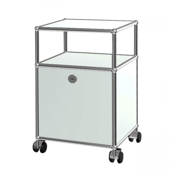 1x2 Modular Metal Sideboard with 1 bottom door & 1 pannel & wheels [W350XD350XH(350+175)] by Usm #Light Gray [RAL 7035]