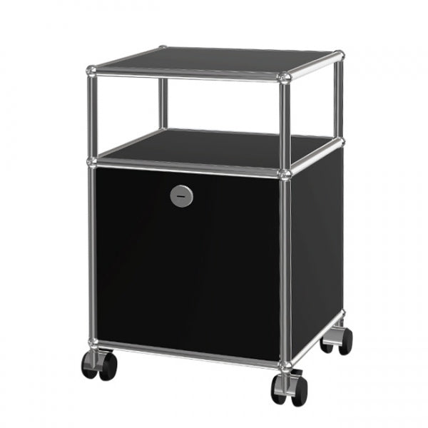 1x2 Modular Metal Sideboard with 1 bottom door & 1 pannel & wheels [W350XD350XH(350+175)] by Usm #Graphite Black [RAL 9011]