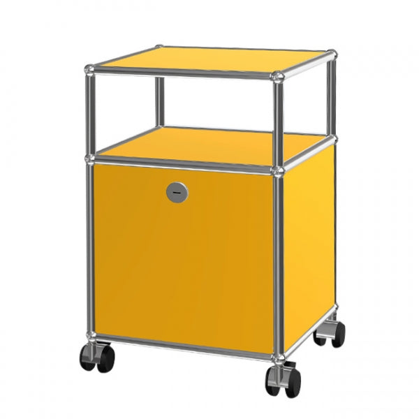 1x2 Modular Metal Sideboard with 1 bottom door & 1 pannel & wheels [W350XD350XH(350+175)] by Usm #Golden Yellow [RAL 1004]