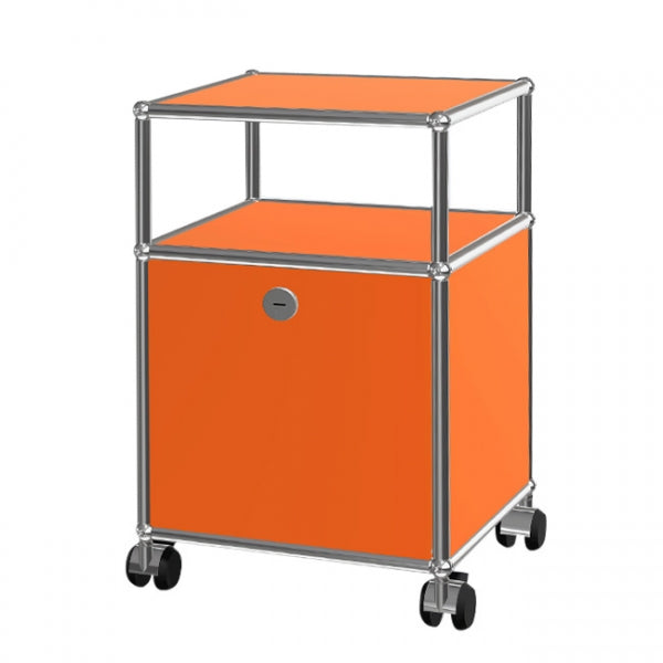 1x2 Modular Metal Sideboard with 1 bottom door & 1 pannel & wheels [W350XD350XH(350+175)] by Usm #Pure Orange [RAL 2004]