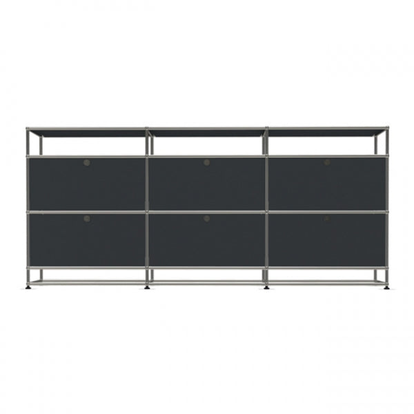 3x4 Modular Metal Sideboard with 6 middle doors & 0-0-0-1-1-1 pannel [W(750+750+750)XD350XH(100+350+350+175)] by Usm #Anthracite [RAL 7016]