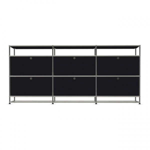 3x4 Modular Metal Sideboard with 6 middle doors & 0-0-0-1-1-1 pannel [W(750+750+750)XD350XH(100+350+350+175)] by Usm #Graphite Black [RAL 9011]