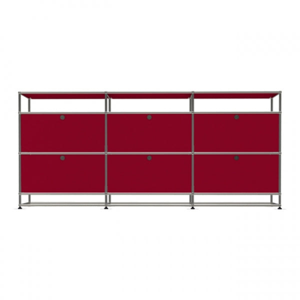 3x4 Modular Metal Sideboard with 6 middle doors & 0-0-0-1-1-1 pannel [W(750+750+750)XD350XH(100+350+350+175)] by Usm #USM Ruby Red