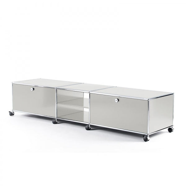 3x1 Modular Metal Sideboard with 2 bottom doors & 2 middle pannels & 1 middle divider shelf & wheels [W(750+500+750)XD350XH350] by Usm #Light Gray [RAL 7035]