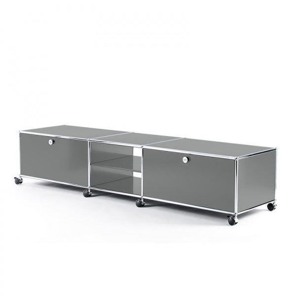 3x1 Modular Metal Sideboard with 2 bottom doors & 2 middle pannels & 1 middle divider shelf & wheels [W(750+500+750)XD350XH350] by Usm #USM Mid-Gray