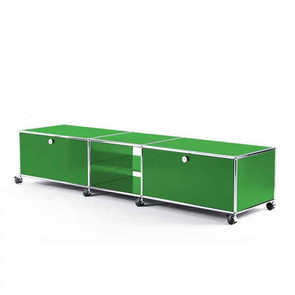 3x1 Modular Metal Sideboard with 2 bottom doors & 2 middle pannels & 1 middle divider shelf & wheels [W(750+500+750)XD350XH350] by Usm #USM Green