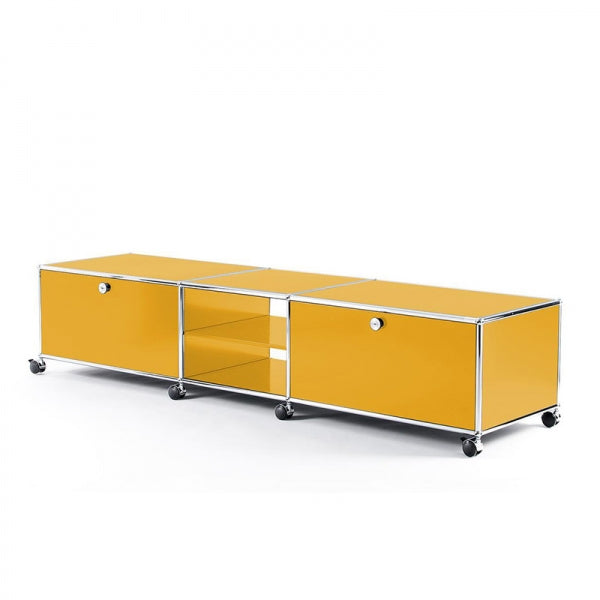 3x1 Modular Metal Sideboard with 2 bottom doors & 2 middle pannels & 1 middle divider shelf & wheels [W(750+500+750)XD350XH350] by Usm #Golden Yellow [RAL 1004]