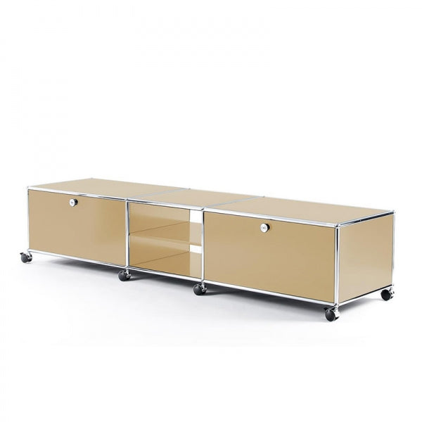 3x1 Modular Metal Sideboard with 2 bottom doors & 2 middle pannels & 1 middle divider shelf & wheels [W(750+500+750)XD350XH350] by Usm #USM Beige