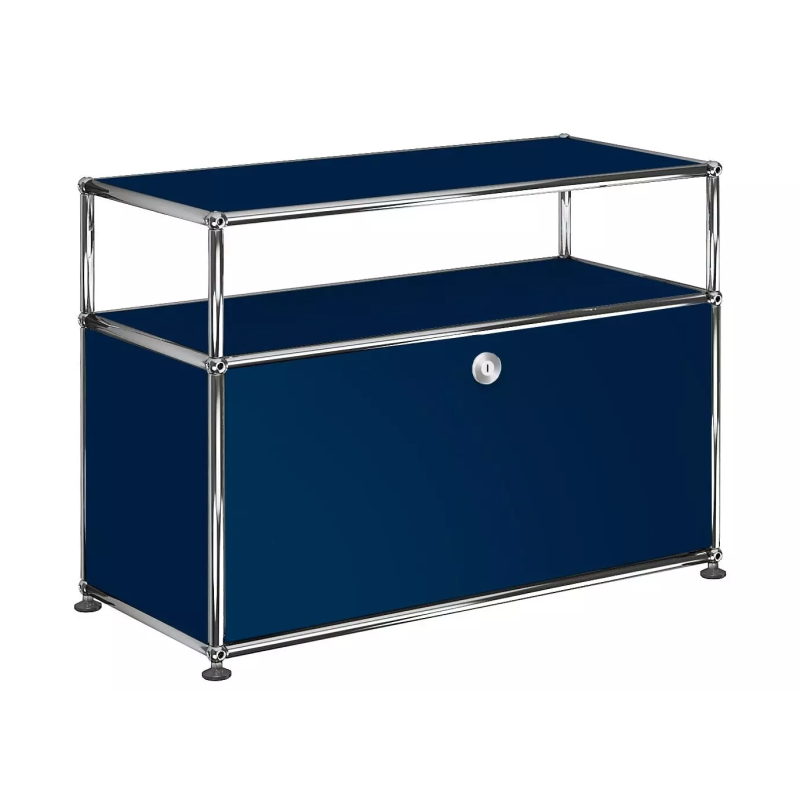 1x2 Modular Metal Sideboard with 1 bottom doors & 1 pannel [W750XD350XH(350+175)] by Usm #Steel Blue [RAL 5011]