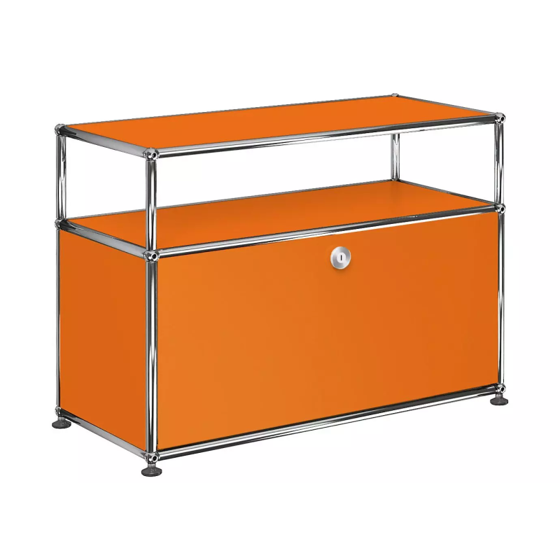 1x2 Modular Metal Sideboard with 1 bottom doors & 1 pannel [W750XD350XH(350+175)] by Usm #Pure Orange [RAL 2004]