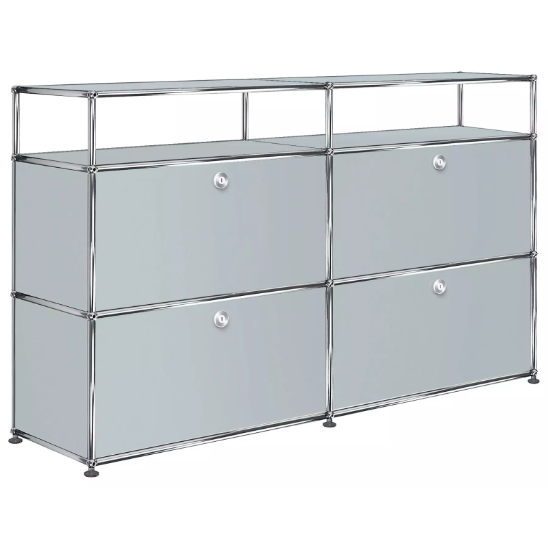 2x3 Modular Metal Highboard with 4 bottom doors & 1-1 Pannels [W(750+750)XD350XH(350+350+175)] by Usm #USM Matte Silver