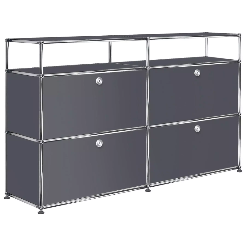 2x3 Modular Metal Highboard with 4 bottom doors & 1-1 Pannels [W(750+750)XD350XH(350+350+175)] by Usm #Anthracite [RAL 7016]