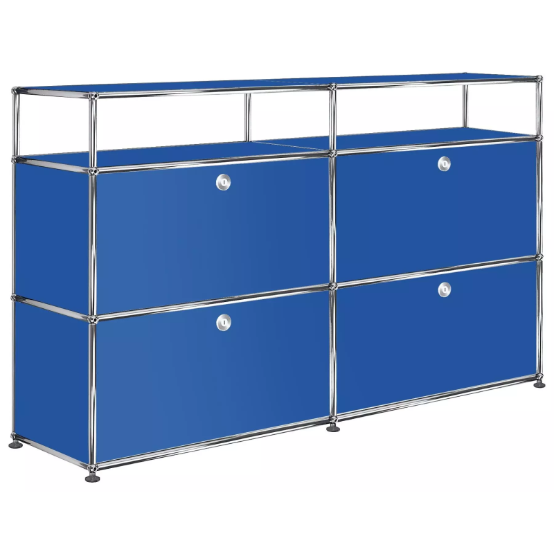 2x3 Modular Metal Highboard with 4 bottom doors & 1-1 Pannels [W(750+750)XD350XH(350+350+175)] by Usm #Gentian Blue [RAL 5010]