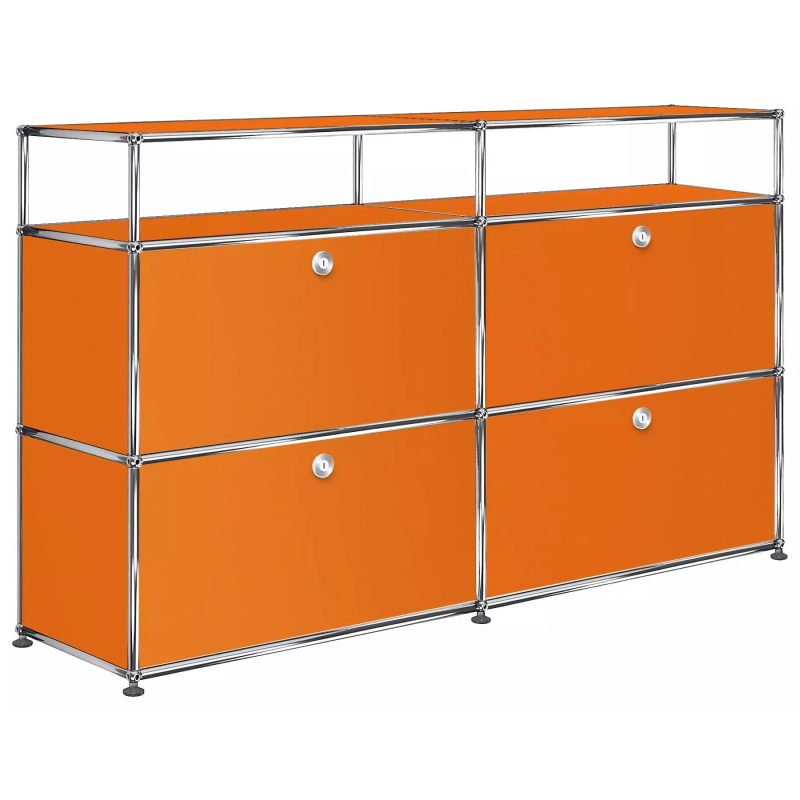 2x3 Modular Metal Highboard with 4 bottom doors & 1-1 Pannels [W(750+750)XD350XH(350+350+175)] by Usm #Pure Orange [RAL 2004]