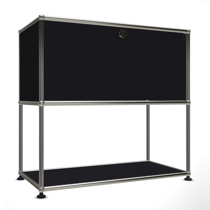 1x2 Modular Metal Sideboard with 1 top door & 1 pannel [W750XD350XH(350+350)] by Usm #Graphite Black [RAL 9011]