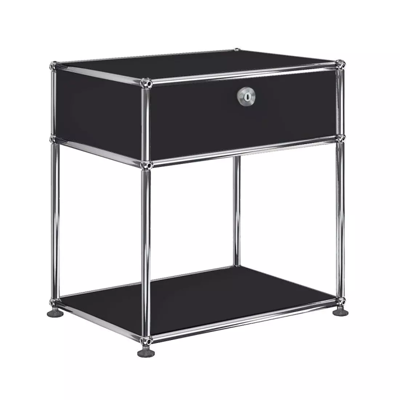 1x2 Modular Metal Sideboard with 1 top door & 1 pannel [W500XD350XH(395+175)] by Usm #Graphite Black [RAL 9011]