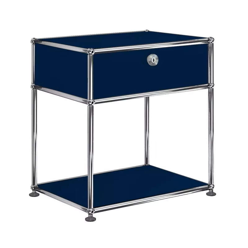 1x2 Modular Metal Sideboard with 1 top door & 1 pannel [W500XD350XH(395+175)] by Usm #Steel Blue [RAL 5011]