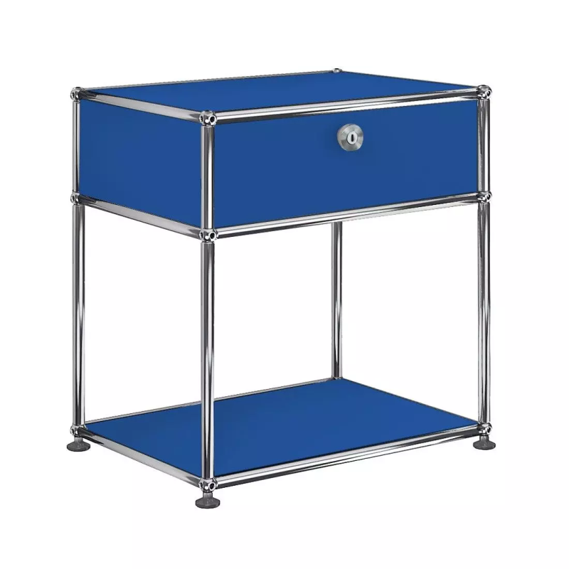 1x2 Modular Metal Sideboard with 1 top door & 1 pannel [W500XD350XH(395+175)] by Usm #Gentian Blue [RAL 5010]