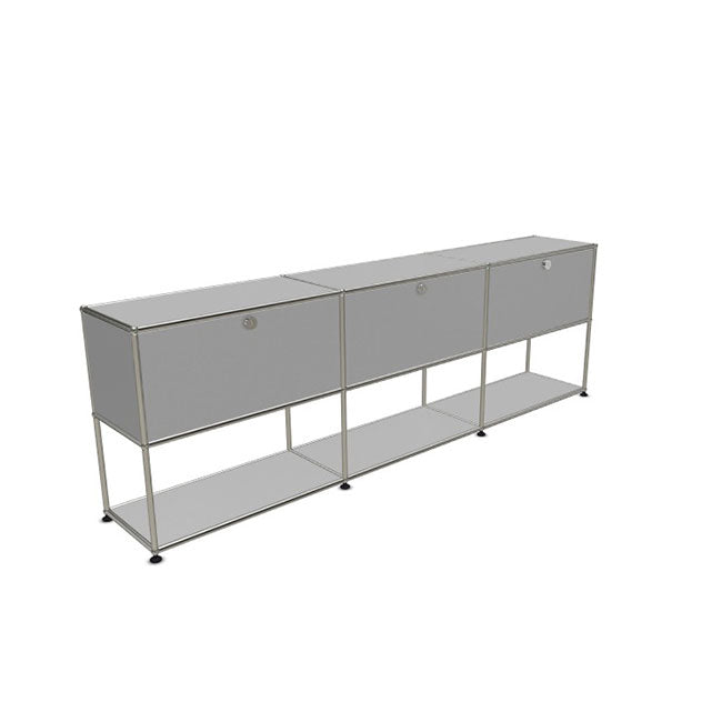 3x2 Modular Metal Sideboard with 3 top doors & 1-1-1 pannel [W(750+750+750)XD350XH(350+350)] by Usm #USM Matte Silver