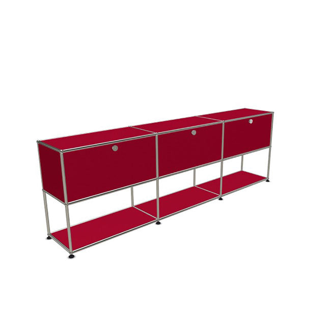 3x2 Modular Metal Sideboard with 3 top doors & 1-1-1 pannel [W(750+750+750)XD350XH(350+350)] by Usm #USM Ruby Red