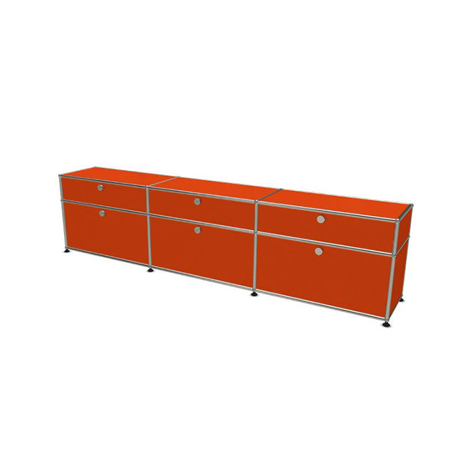 3x2 Modular Metal Sideboard with 6 doors [W(750+750+750)XD350XH(350+175)] by Usm #Pure Orange [RAL 2004]