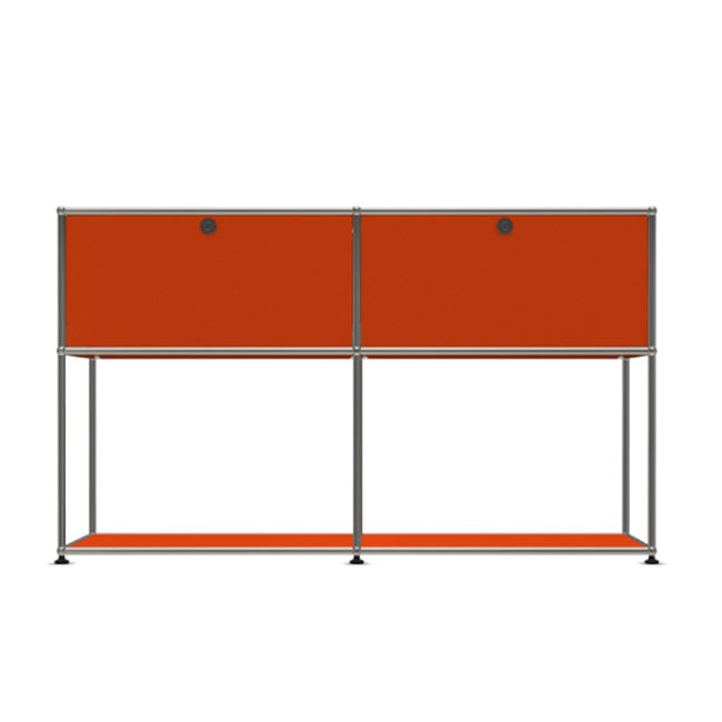 2x2 Modular Metal Sideboard with 2 top doors & 1-1 pannel [W(750+750)XD350XH(500+350)] by Usm #Pure Orange [RAL 2004]