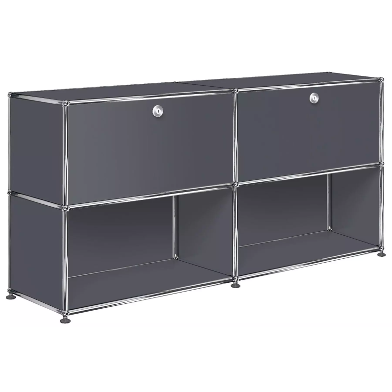 2x2 Modular Metal Sideboard with 2 top doors [W(750+750)XD350XH(350+350)] by Usm #Anthracite [RAL 7016]