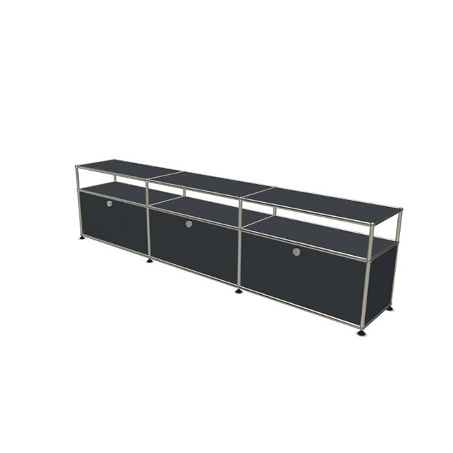 3x2 Modular Metal Sideboard with 3 bottom doors & 1-1-1 pannel [W(750+750+750)XD350XH(350+175)] by Usm #Anthracite [RAL 7016]