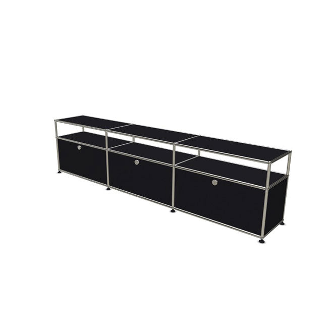 3x2 Modular Metal Sideboard with 3 bottom doors & 1-1-1 pannel [W(750+750+750)XD350XH(350+175)] by Usm #Graphite Black [RAL 9011]