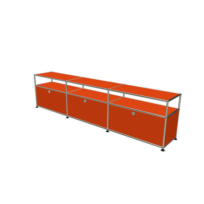 3x2 Modular Metal Sideboard with 3 bottom doors & 1-1-1 pannel [W(750+750+750)XD350XH(350+175)] by Usm #Pure Orange [RAL 2004]