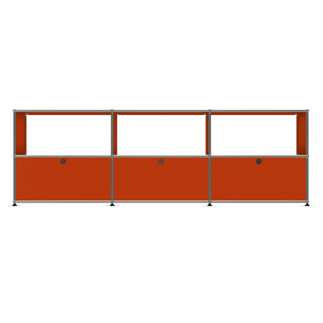 3x2 Modular Metal Sideboard with 3 bottom doors & 3-2-2 pannel [W(750+750+750)XD350XH(350+350)] by Usm #Pure Orange [RAL 2004]