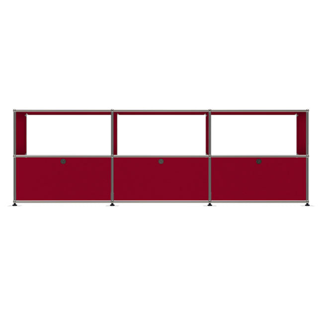 3x2 Modular Metal Sideboard with 3 bottom doors & 3-2-2 pannel [W(750+750+750)XD350XH(350+350)] by Usm #USM Ruby Red