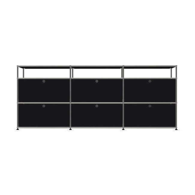 3x3 Modular Metal Sideboard with 6 bottom doors & 1-1-1 pannel [W(750+750+750)XD350XH(350+350+175)] by Usm #Graphite Black [RAL 9011]