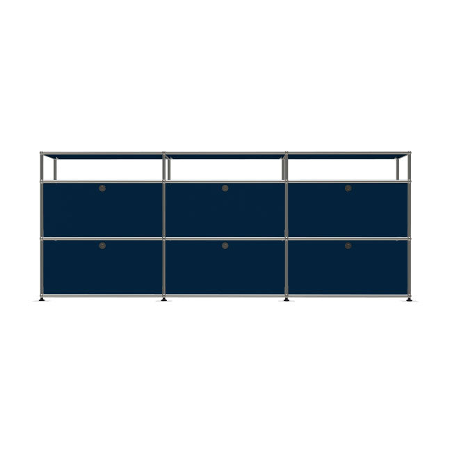 3x3 Modular Metal Sideboard with 6 bottom doors & 1-1-1 pannel [W(750+750+750)XD350XH(350+350+175)] by Usm #Steel Blue [RAL 5011]