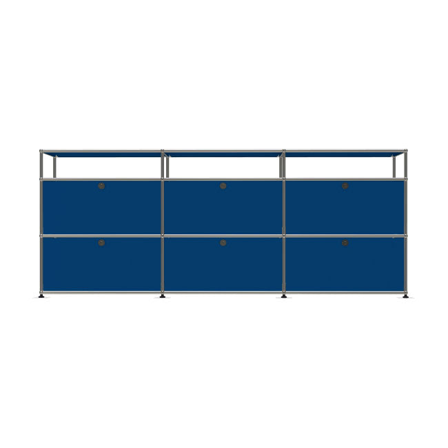 3x3 Modular Metal Sideboard with 6 bottom doors & 1-1-1 pannel [W(750+750+750)XD350XH(350+350+175)] by Usm #Gentian Blue [RAL 5010]